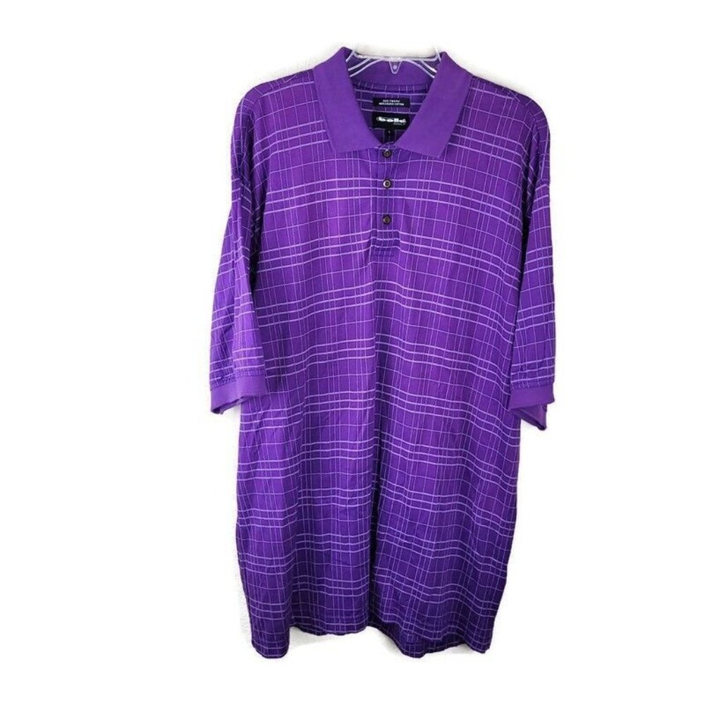 Bolle Golf Men L Purple Windowpane Short Sleeve Polo Mercerized Cotton‎